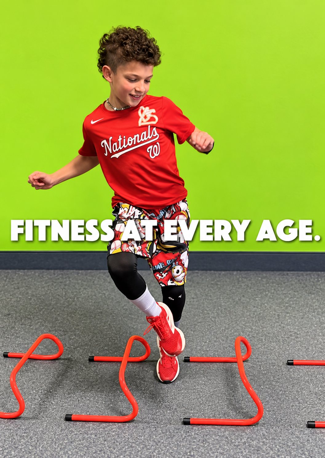 Young athlete doing agility hurdle drills during kids personal training at Repke Fitness in Millersville, MD